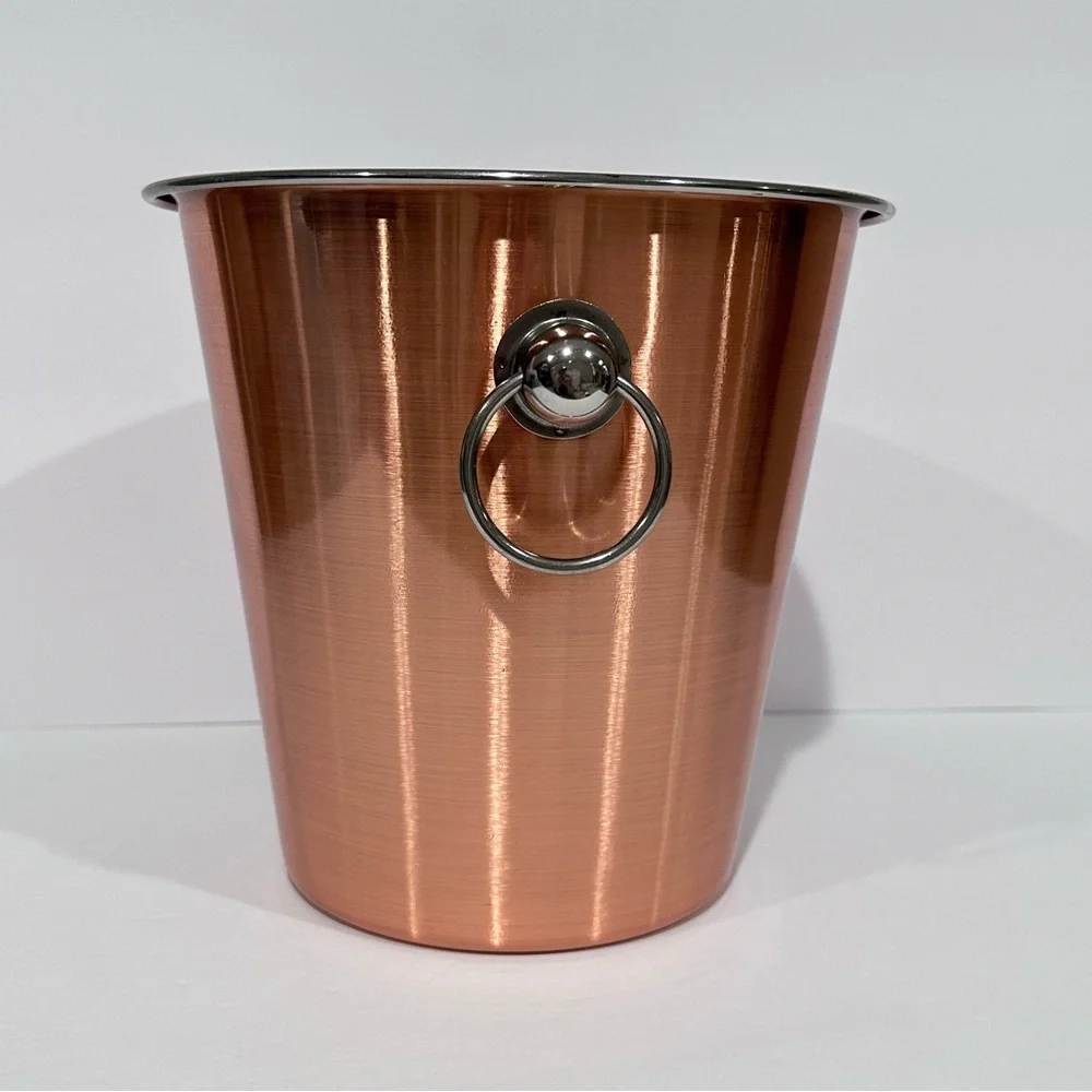 Copper Finish Stainless Steel Ice Bucket w/ Ring Handles-Wine/Drink Chiller